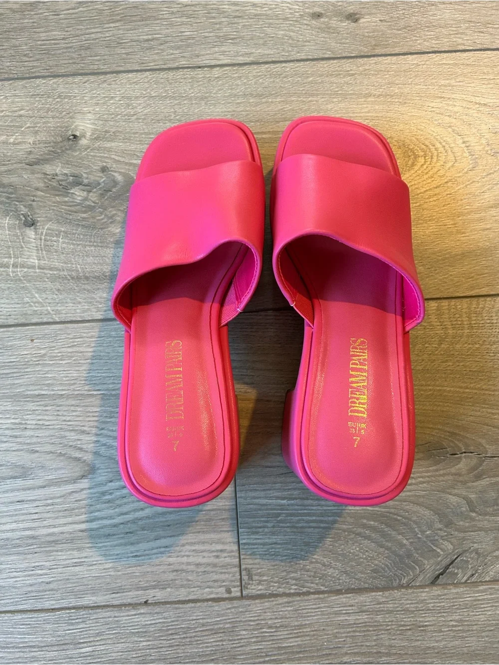 DREAM PAIRS Slip On Chunky Platform Slide Sandals Hot Pink Size 7